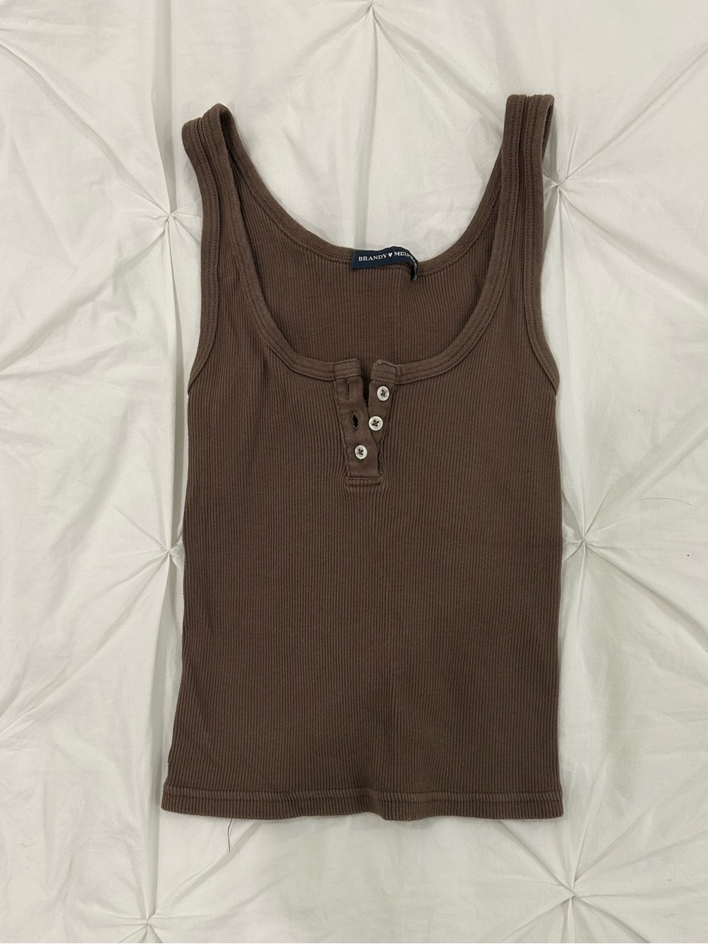 Brandy Melville Brown Ribbed Henley Tank Top